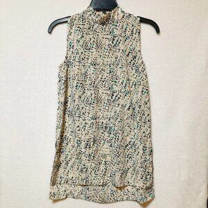 Prologue Cream and Blue Abstract Sleeveless Turtleneck Blouse Size XS